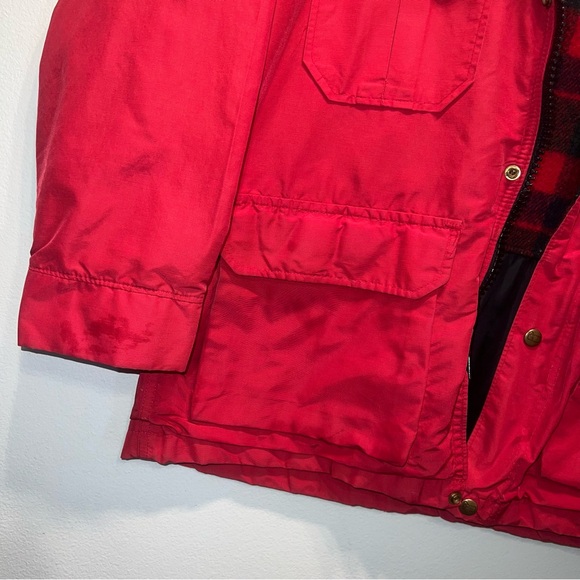 Vintage Woolrich Wool with Plaid Lining Hooded Parka Chore Jacket Coat Red M - Picture 6 of 12